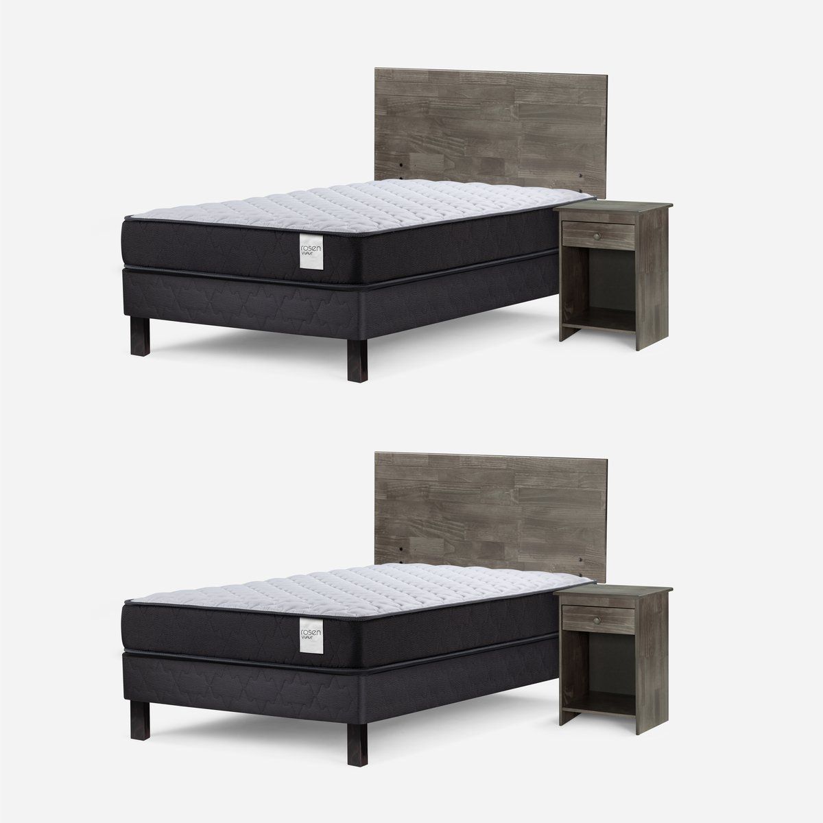ROSEN - Set 2 Camas Wave 1,5 Plazas 105x190 cm+Muebles Tabor Grafito