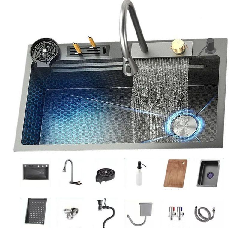 KUANGYE - Lavaplatos Cascada Lavavasos Llave 2 Modos 75x46 Acero Inox