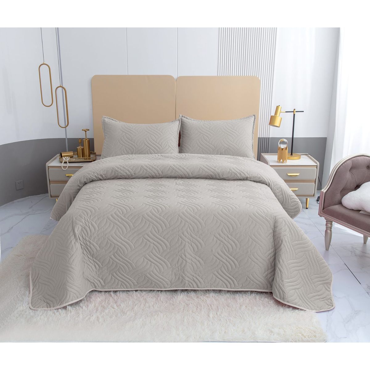 GENERICO - Quilt de Verano King Color Gris Claro