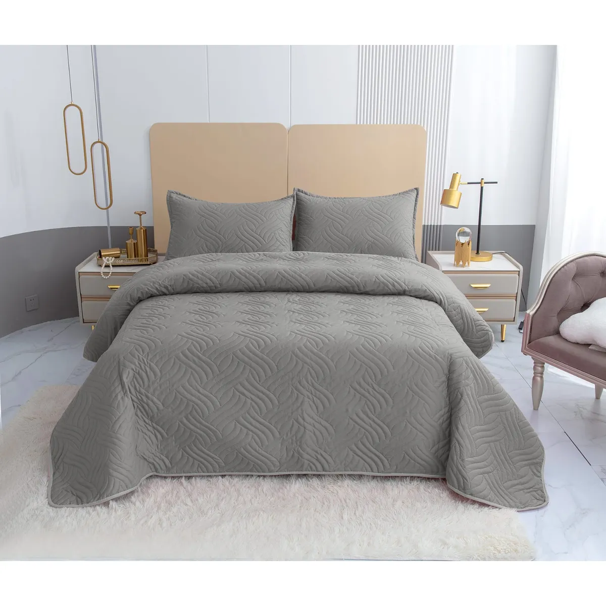GENERICO - Quilt de Verano 2 plazas. Color Gris Oscuro