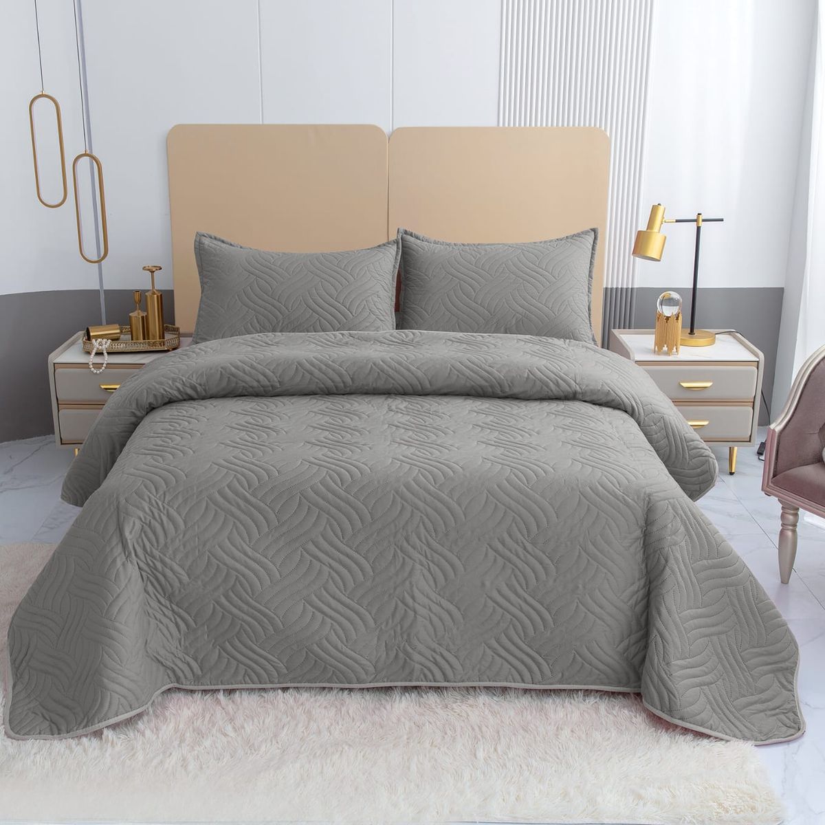 GENERICO - Quilt de Verano King Color Gris Oscuro