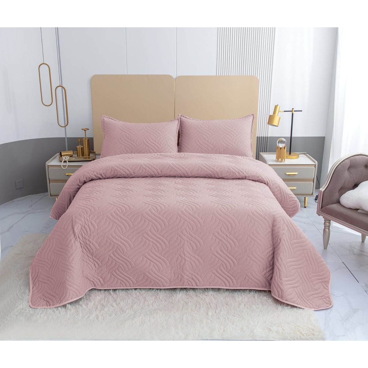 GENERICO - Quilt de Verano King Color Palo Rosa