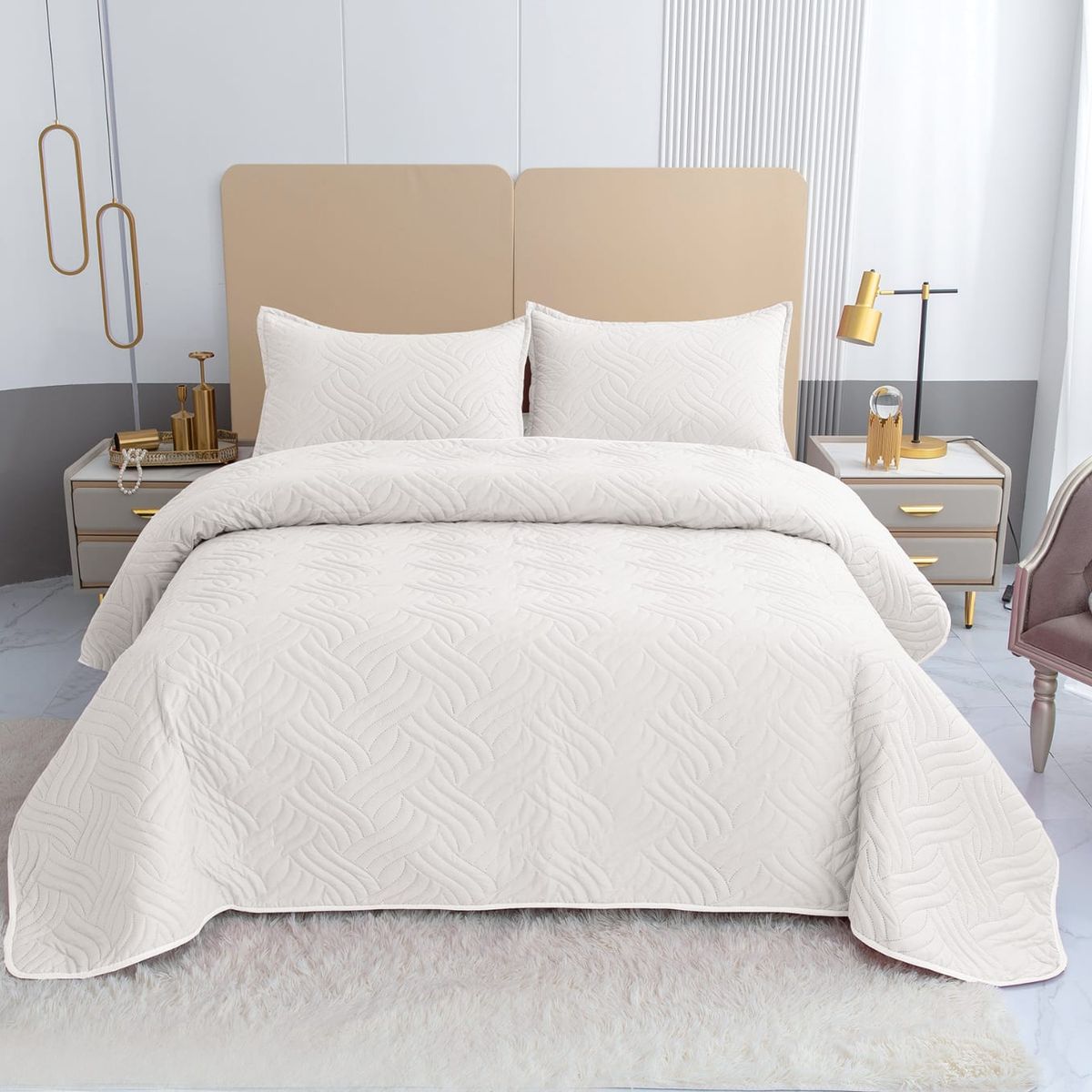 GENERICO - Quilt de Verano 2 plazas. Color Blanco