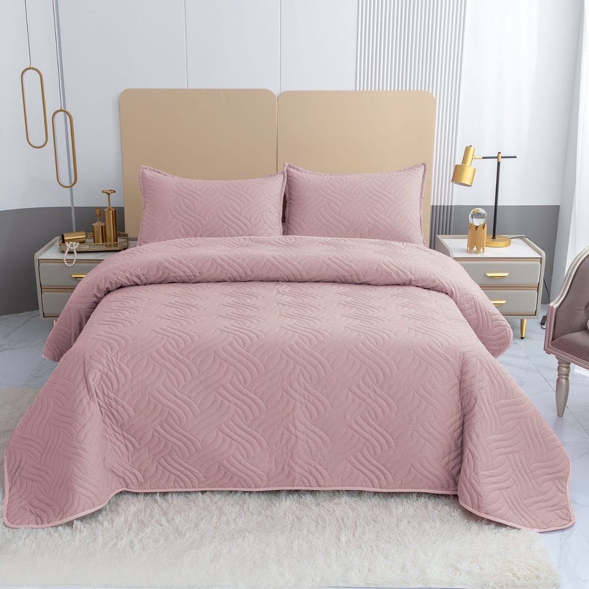 GENERICO - Quilt de Verano 2 plazas Color Palo Rosa