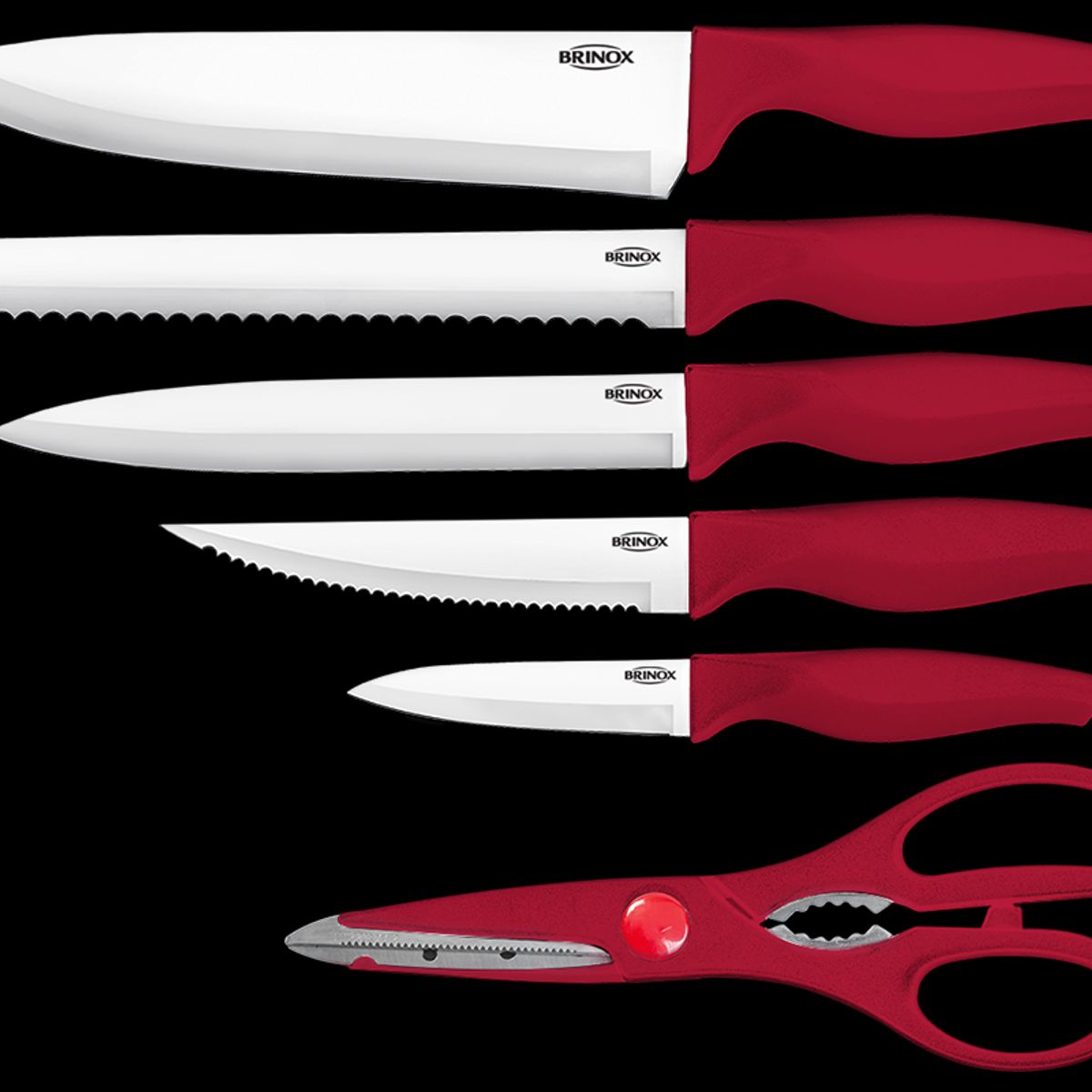 BRINOX - Juego De Cuchillos Para Carne 6 Piezas Rojo De Acero Inoxidable Brinox