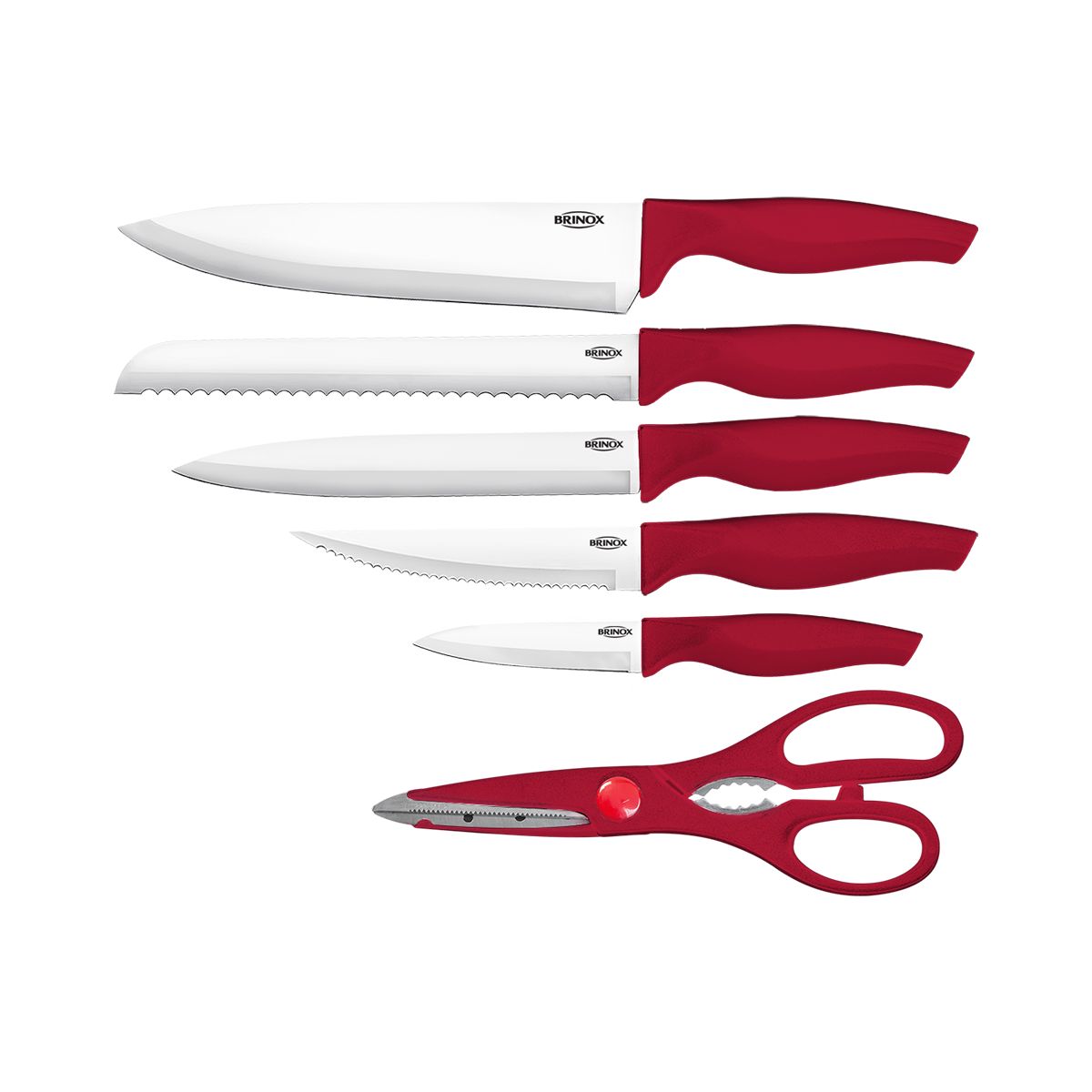 BRINOX - Juego De Cuchillos Para Carne 6 Piezas Rojo De Acero Inoxidable Brinox