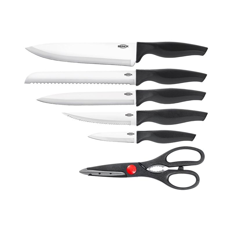 BRINOX - Juego De 5 Cuchillos Y Tijeras Brinox De Acero Inoxidable Negro