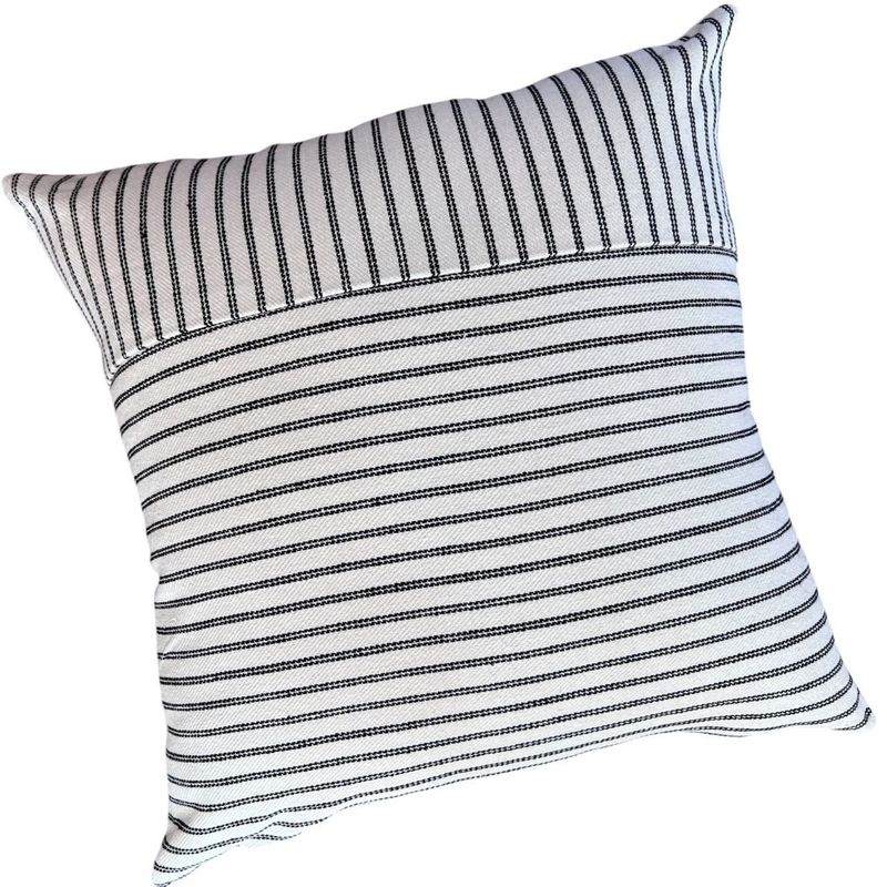 MANDIRHOME - Funda de Cojín Natural Lino Listado Liso Negro 45x45cms