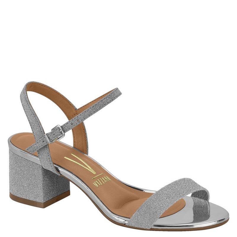 VIZZANO - Sandalia Mujer Taco Cuadrado Textil Glitter Plateado Vizzano