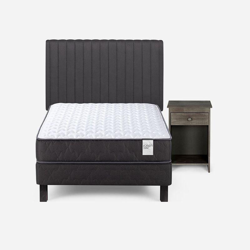 ROSEN - Cama Europea Wave 1 Plaza + Respaldo Lucio Grafito + Velador