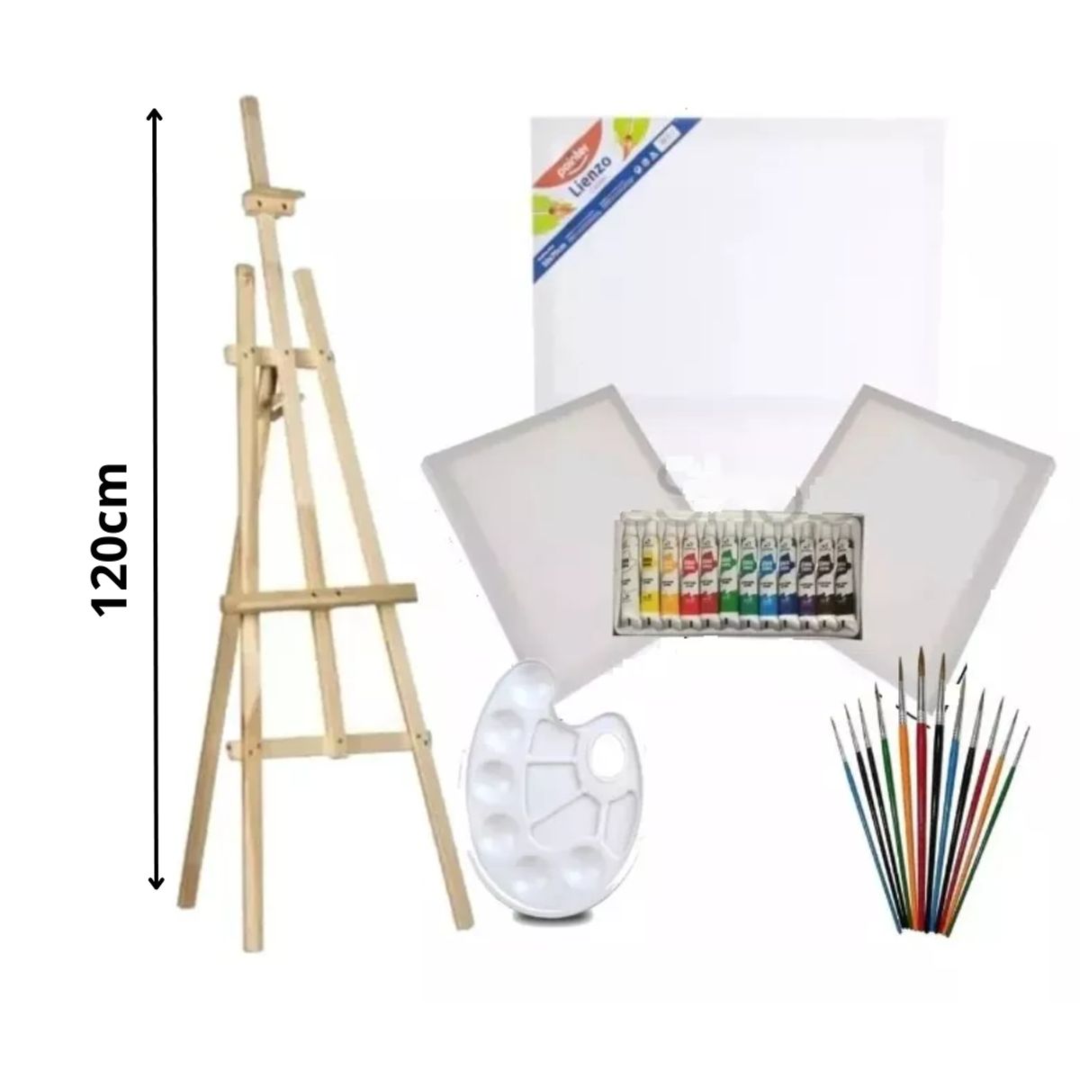 GENERICO - Set De Atril 1,20 + 4 Bastidores, Pinceles, Pinturas, Paleta