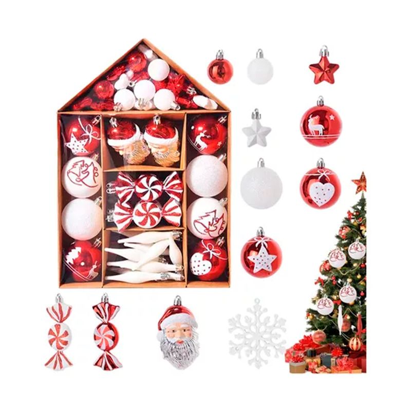 GENERICO - Paquete De 70 Esferas Navideñas Decoración Rojo Blanco