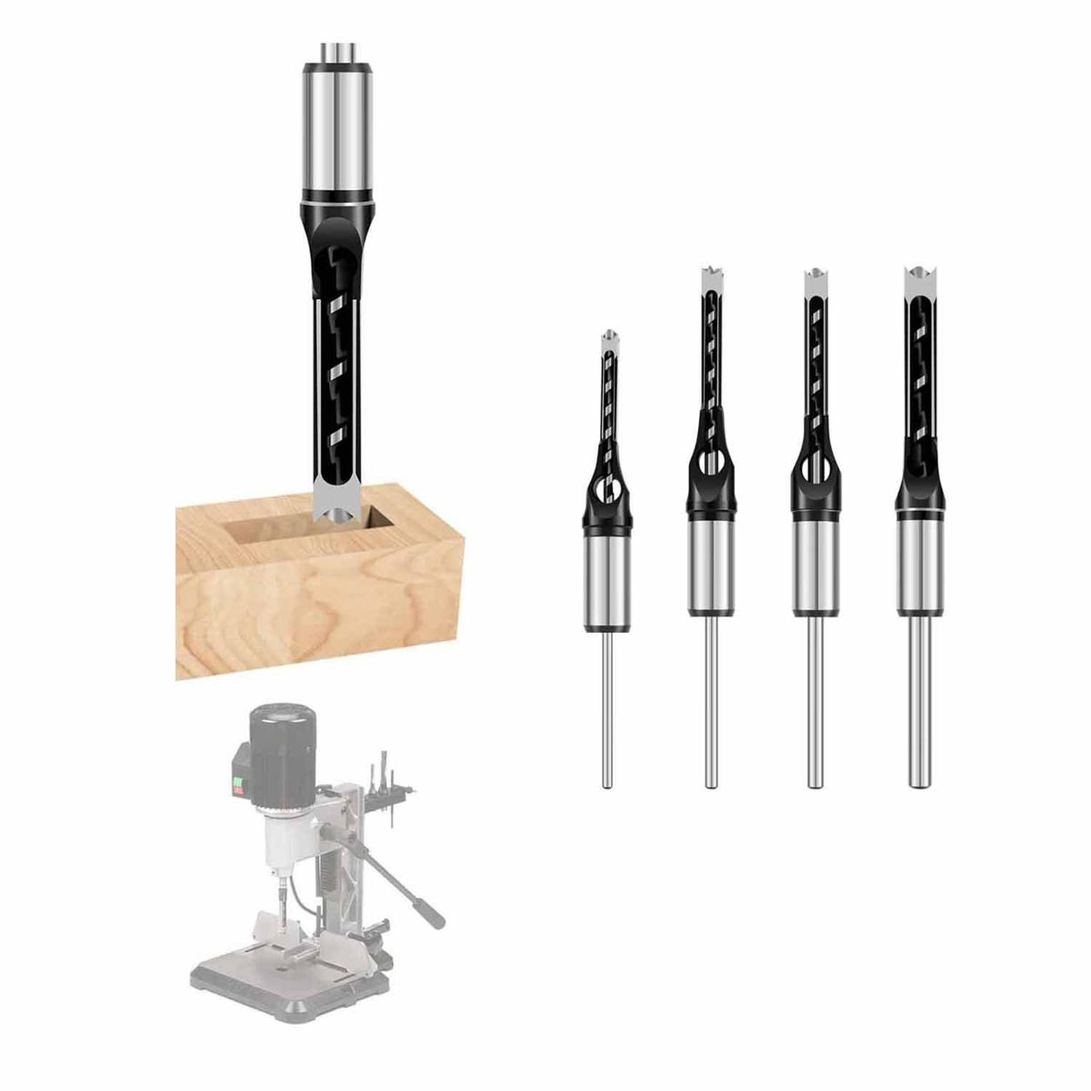 GENERICO - Set De Brocas Para Agujeros Cuadrados + Adaptador De Taladro