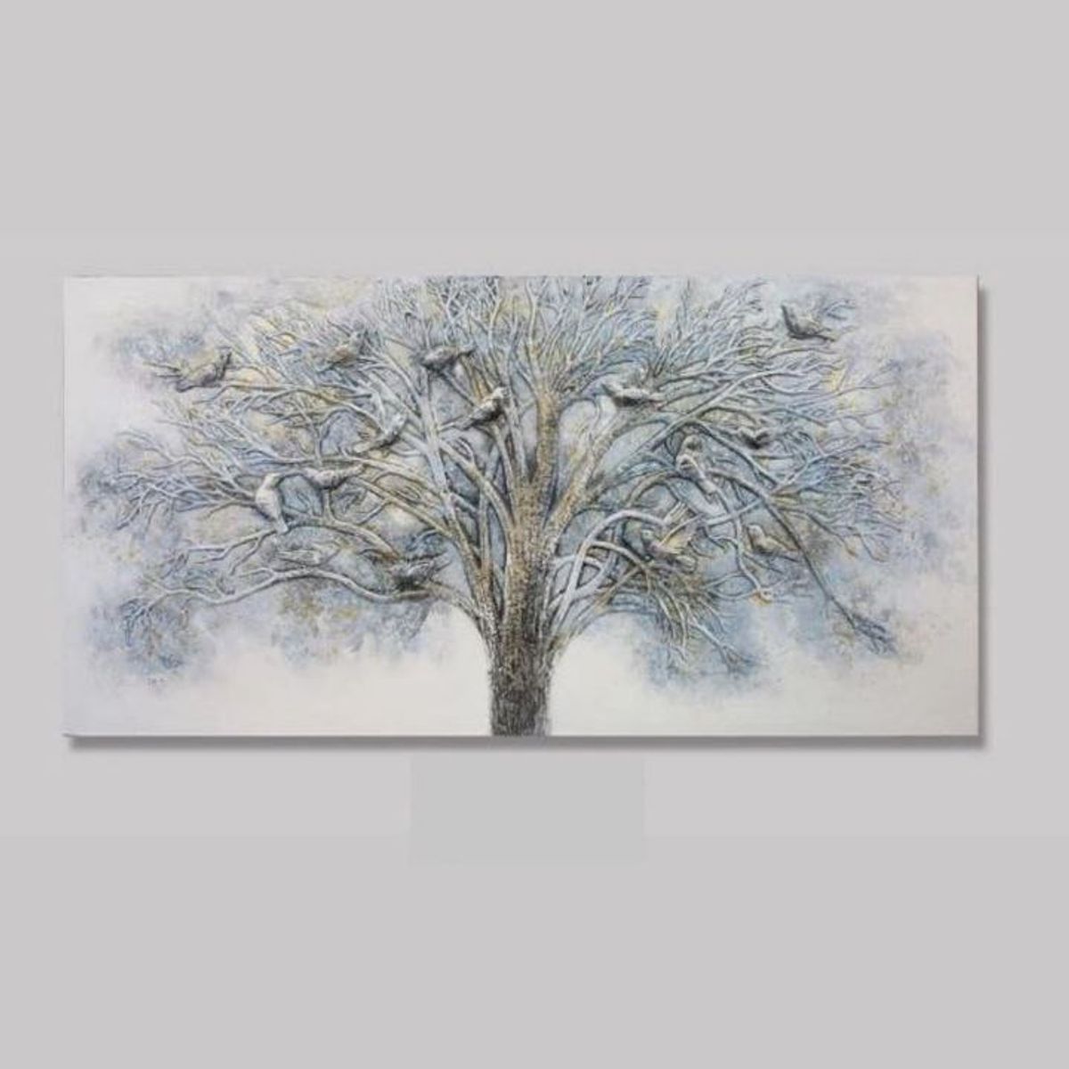 DEKAM DISEÑO - Cuadro Árbol Relieve Pájaros Celeste 140x70 Cms