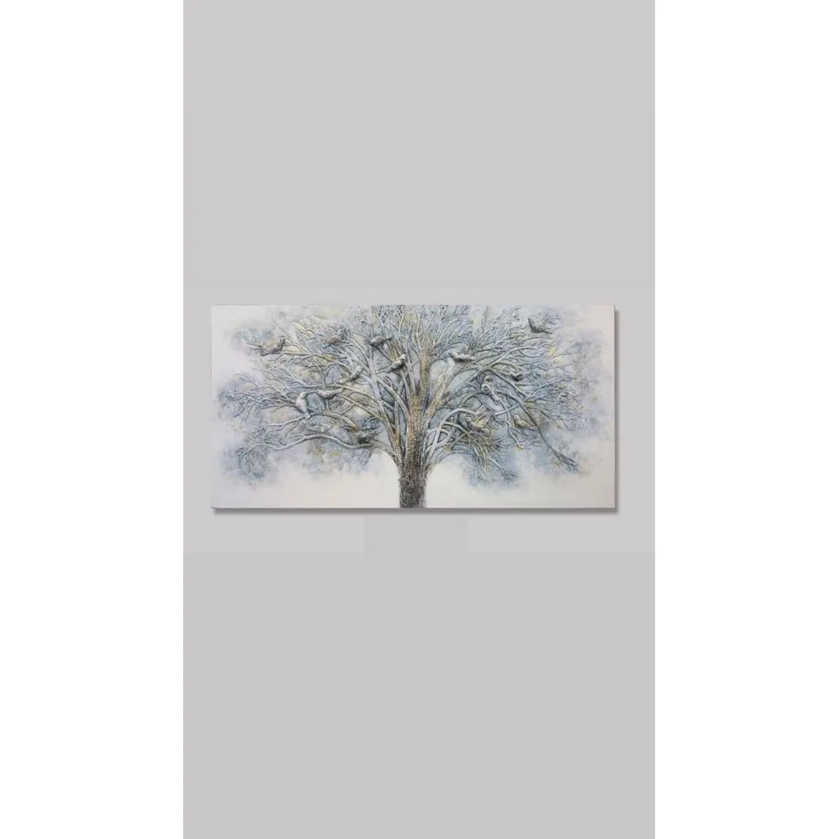DEKAM DISEÑO - Cuadro Árbol Relieve Pájaros Celeste 140x70 Cms