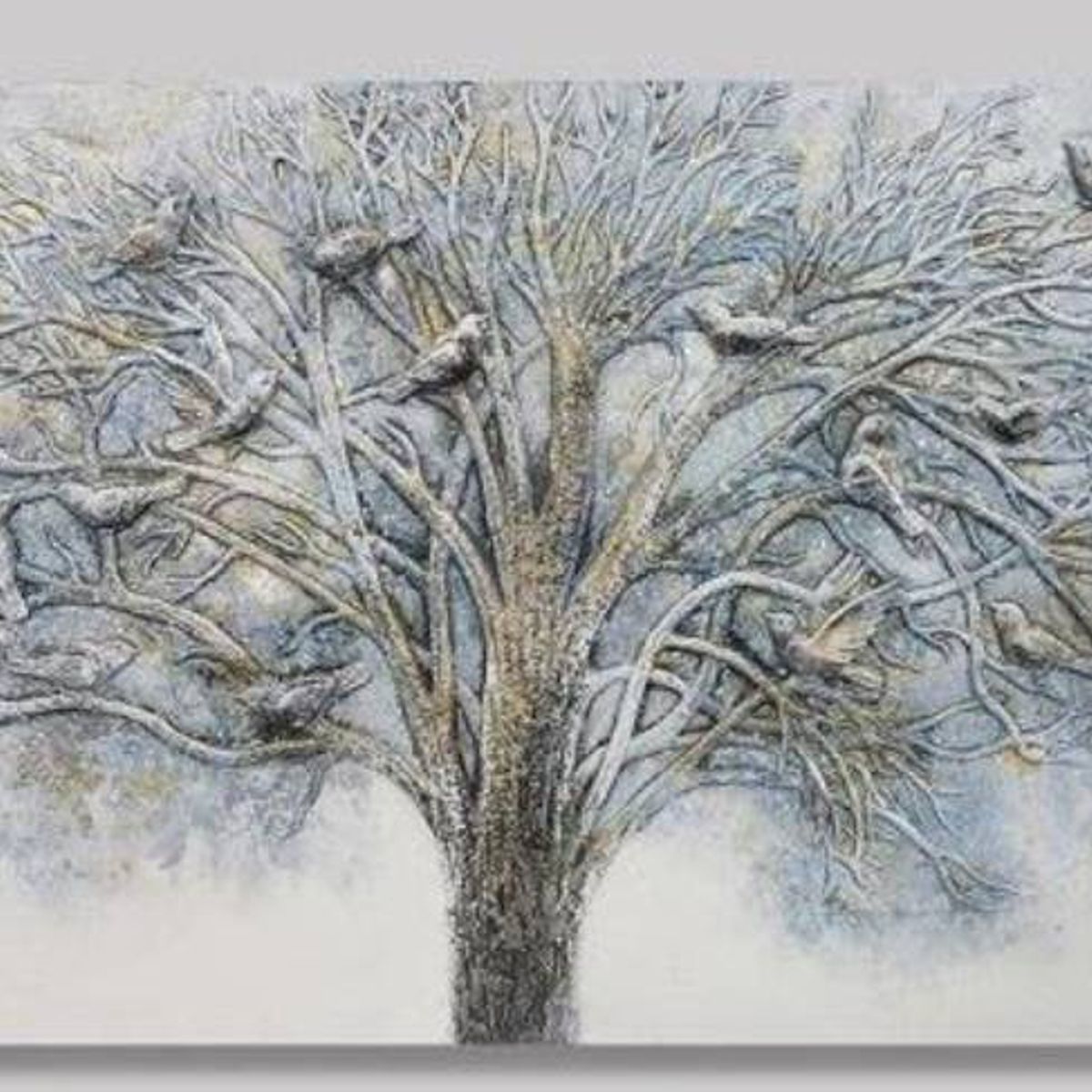 DEKAM DISEÑO - Cuadro Árbol Relieve Pájaros Celeste 140x70 Cms