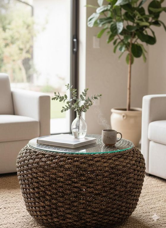 Mesa de Centro Circular Rattan Natural Bali