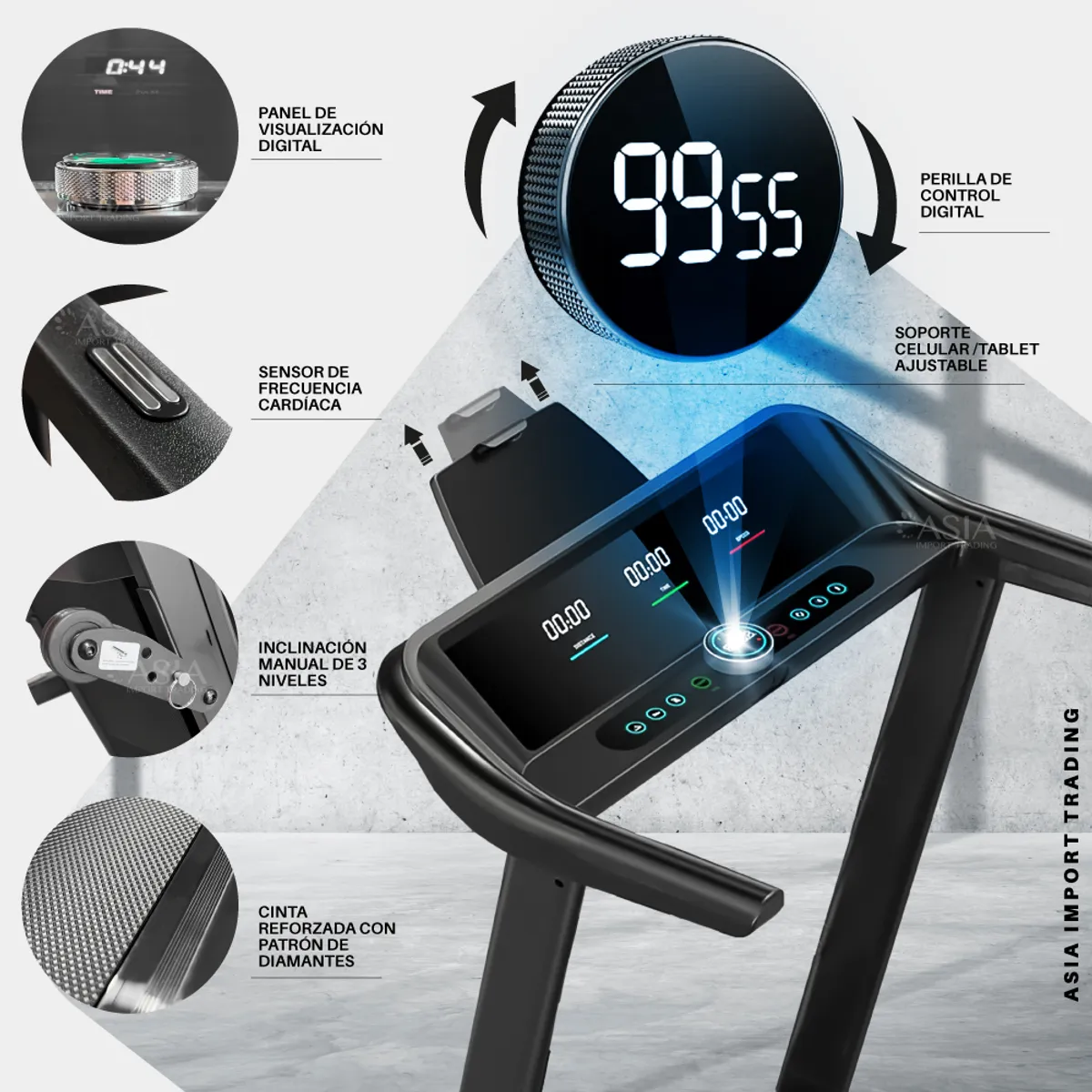 TREADMILL & FITNESS - Trotadora Eléctrica Fitness 14 km/h Plegable con Inclinación