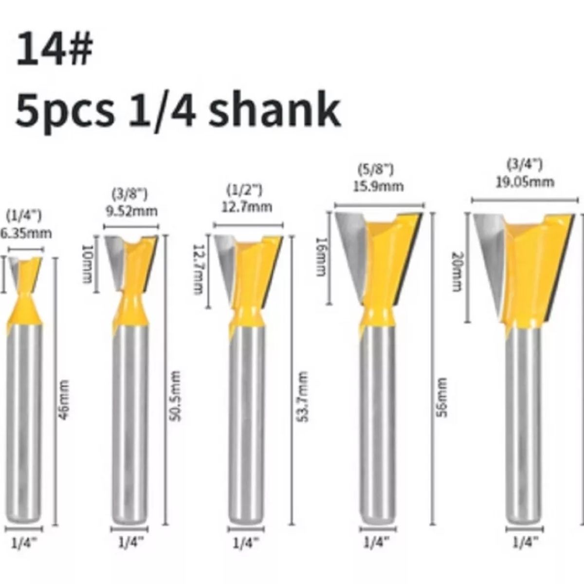 GENERICO - FRESA MADERA COLA DE MILANO VASTAGO ¼ 5 UNIDADES