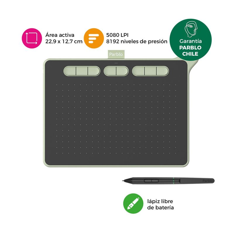 PARBLO - Tableta Gráfica Digitalizadora Parblo Ninos M Green