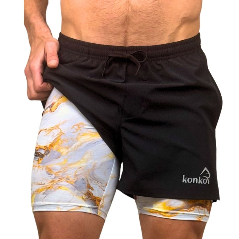 KONKO ACTIVE - Short Deportivo Hombre Con Calza 2 en 1 Marmol Konko
