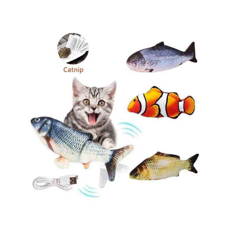 GENERICO - Pez Peluche Gato Con Movimiento Recargable + Catnip USB - Azul marino - KL-160-Naranja-1
