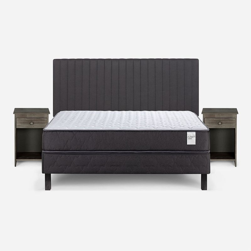ROSEN - Cama Europea Wave 2 Plazas +Respaldo Lucio Grafito+Veladores