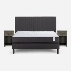 ROSEN - Cama Europea Wave 2 Plazas +Respaldo Lucio Grafito+Veladores