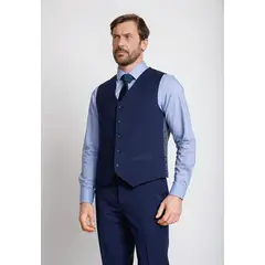 TRIAL - Gilet Hombre Formal Mezcla Algodón Microdiseño Slim Graduación Azul