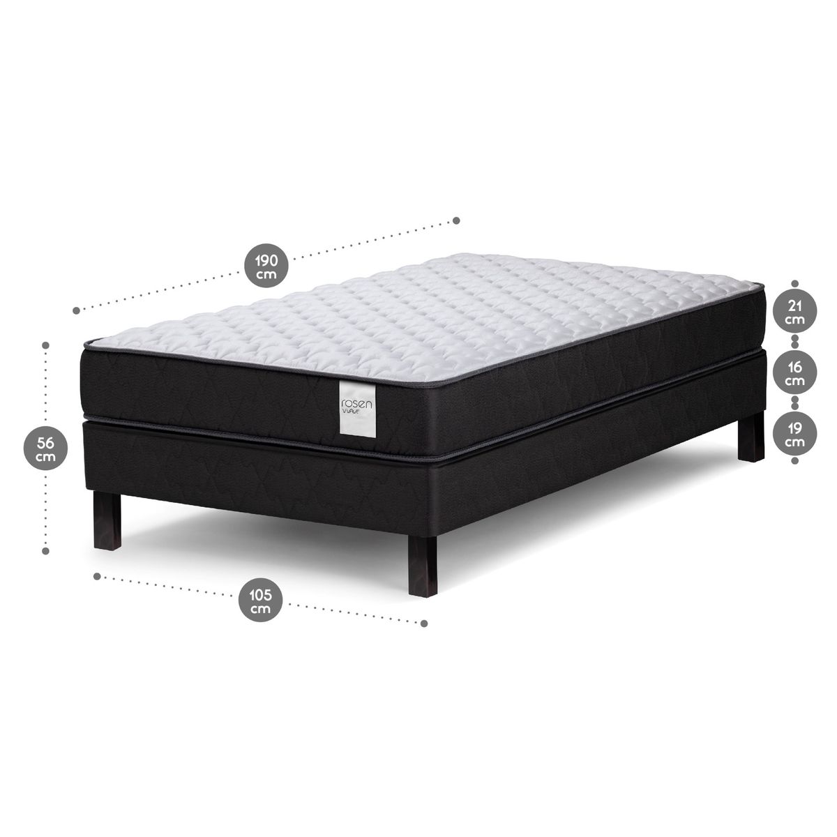 ROSEN - Cama Europea Wave 1,5 Plazas 105x190 cm + Respaldo Tabor