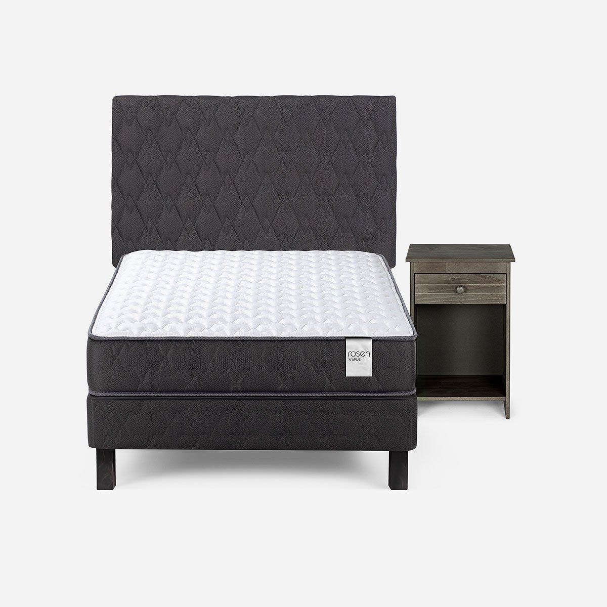 ROSEN - Cama Europea Wave 1 Plaza + Respaldo Ivar Grafito + Velador