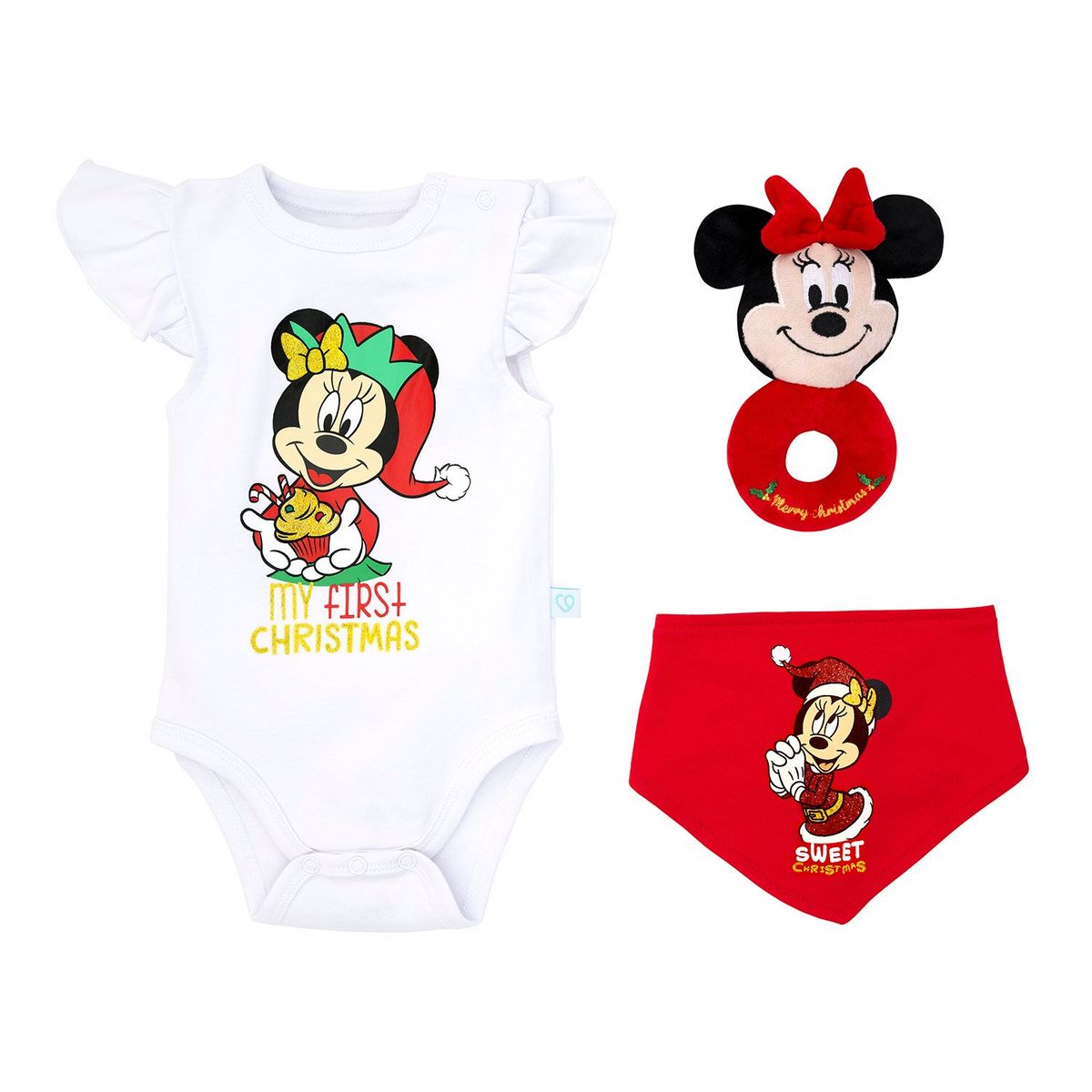 BAMBINO - Set 3 Piezas Navidad Disney Rojo Niña Minnie 6 - 9 Meses