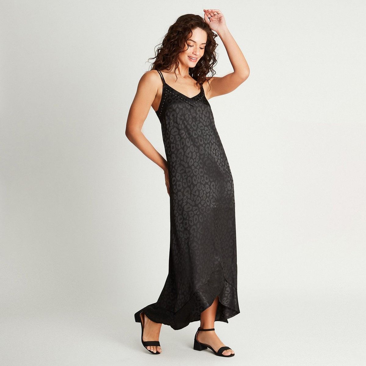 ACUARELA - Vestido Maxi Negro Tirantes