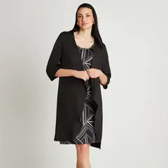 LORENZO DI PONTTI - Vestido Midi Negro Manga 3/4 Cuello Redondo Con Tapadito