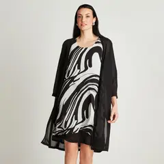 LORENZO DI PONTTI - Vestido Midi Negro Con Tapadito Estampado Cuello Redondo