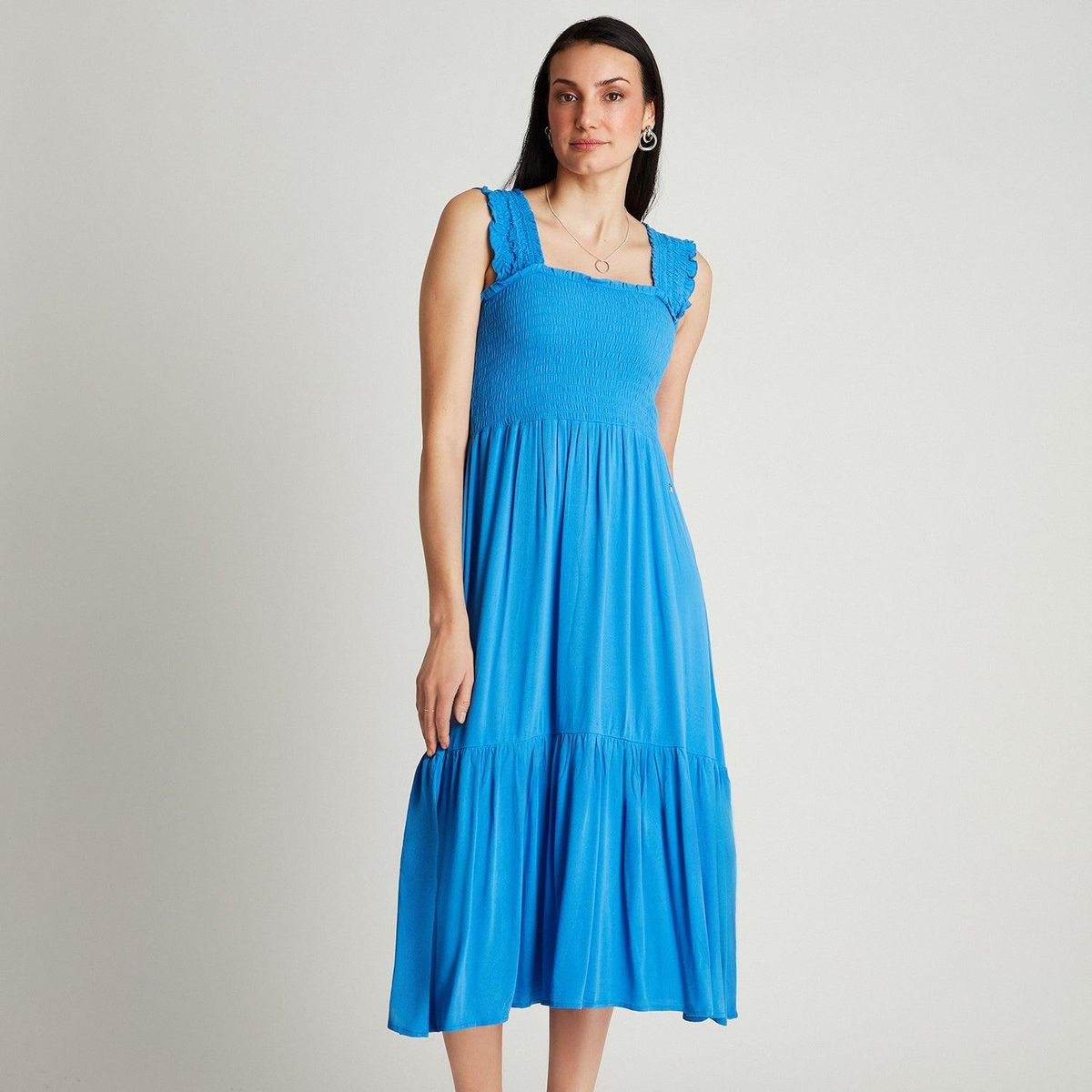 CURVI - Vestido Maxi Azul Manga Tirantes