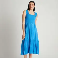 CURVI - Vestido Maxi Azul Manga Tirantes