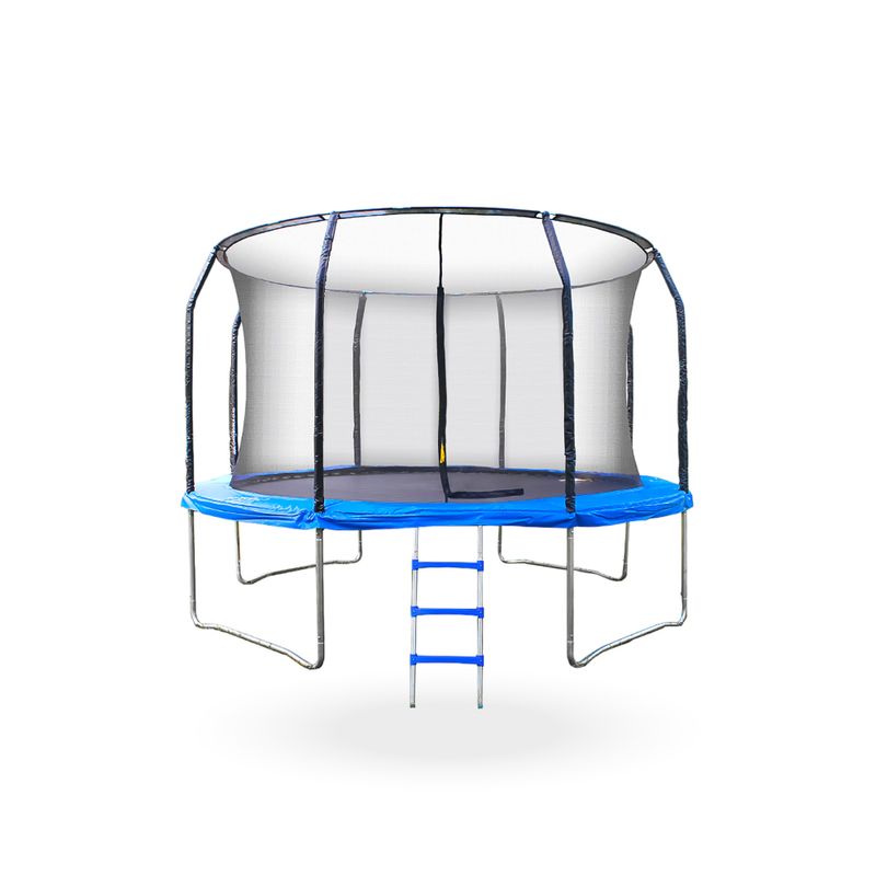 PWRFITNESS - Cama Elastica con malla y Escalera 1.83 mt Azul PWRFitness