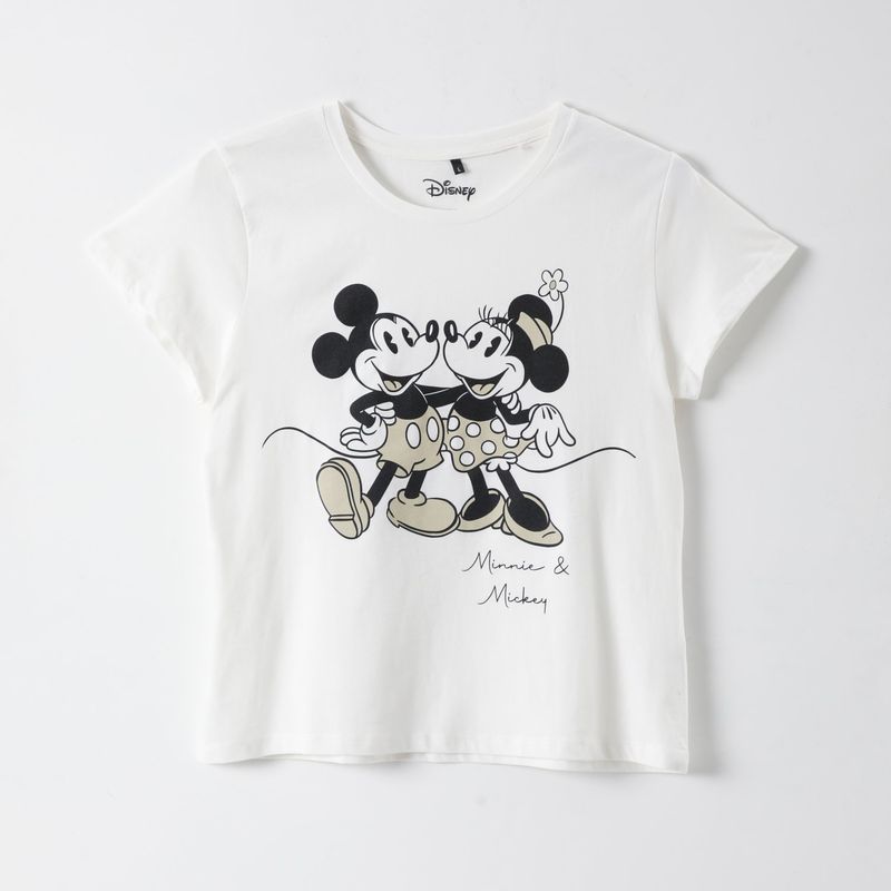 DISNEY - Polera Manga Corta Mujer Minnie y Mickey Blanco Disney