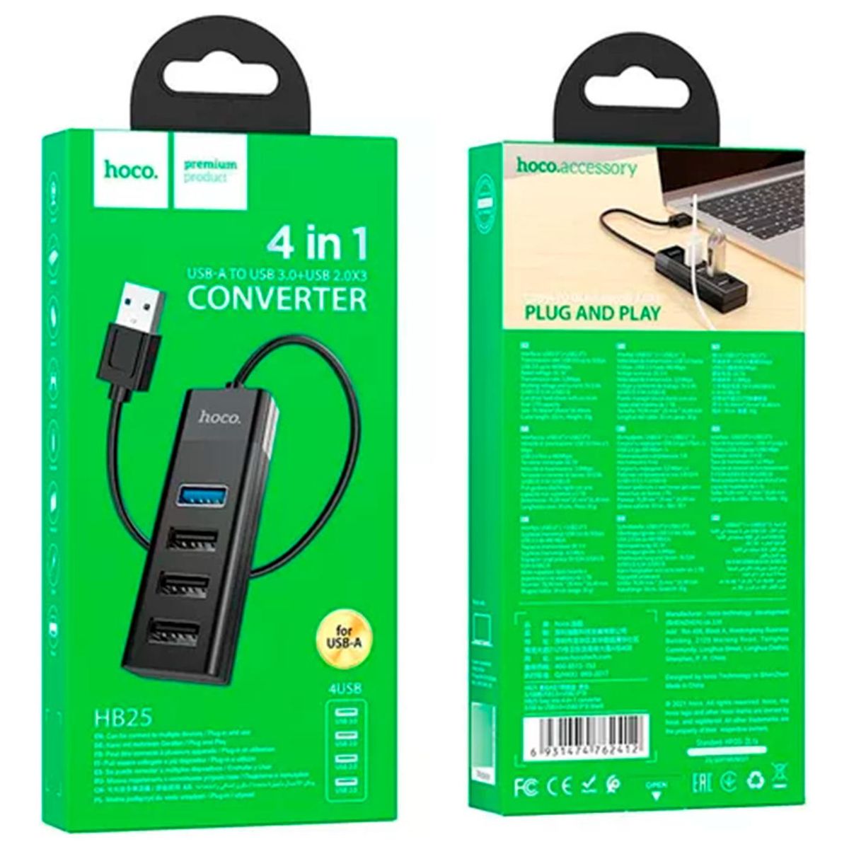 HOCO - HUB USB HOCO HB25 PREMIUM 4 EN 1 3.0.
