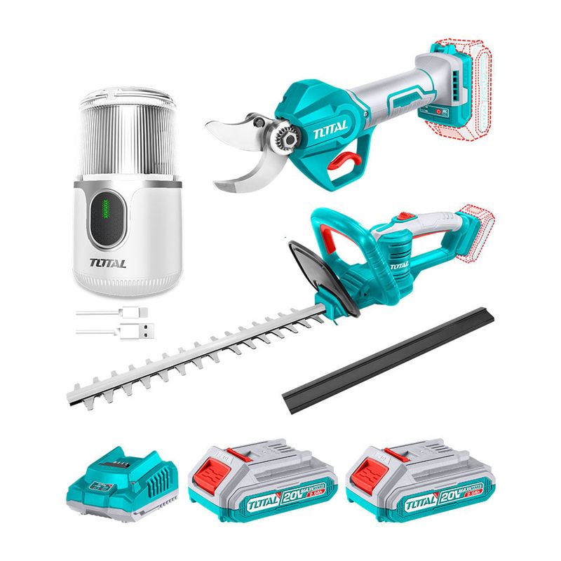 TOTAL TOOLS - Cortaseto inal 20V 460mm + Tijera de Podar Inal 30mm TOTAL