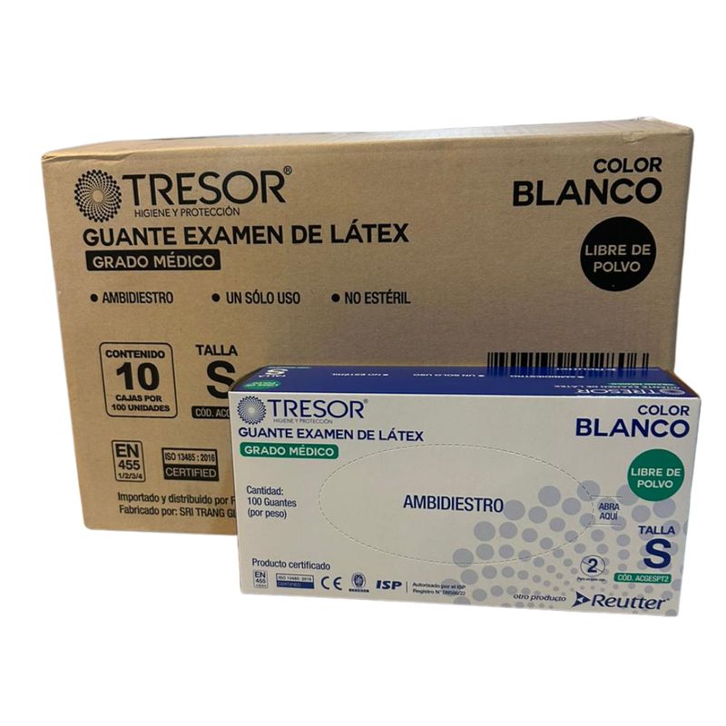 REUTTER - Pack 10 Cajas Guantes Látex Sin Polvo Tresor - Talla S