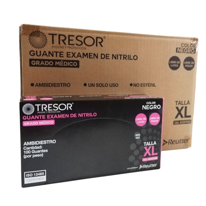 REUTTER - Pack 10 Cajas Guantes Nitrilo Negro Tresor - Talla XL