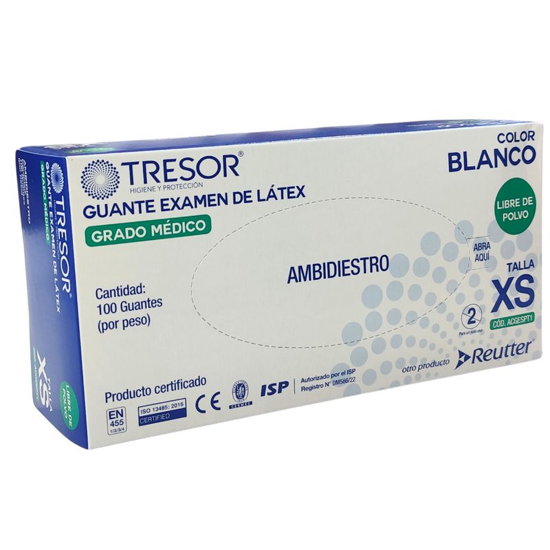 REUTTER - Guantes Látex Sin Polvo Tresor Caja 100 Un - Talla XS