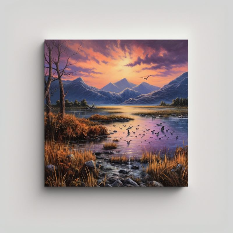 GENERICO - Pintura Fina De Paisaje De Montaña Con Lago Al 70x70 Cm