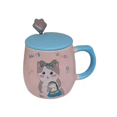 GENERICO - Mug, Taza Cerámica Diseño Gatitos Kawaii, Con Tapa, 430 Ml