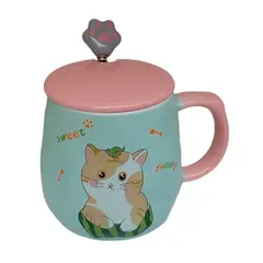 GENERICO - Mug, Taza Cerámica Diseño Gatitos Kawaii, Con Tapa, 430 Ml