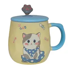 GENERICO - Mug, Taza Cerámica Diseño Gatitos Kawaii, Con Tapa, 430 Ml
