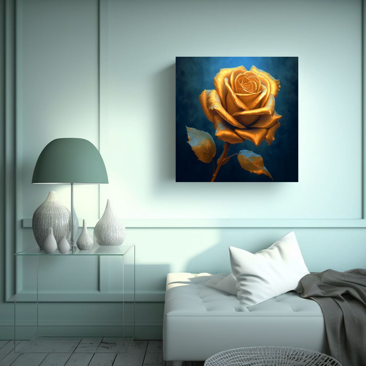 GENERICO - Arte Elegante Azul Dorado Rosa Realista 60x60 Cm