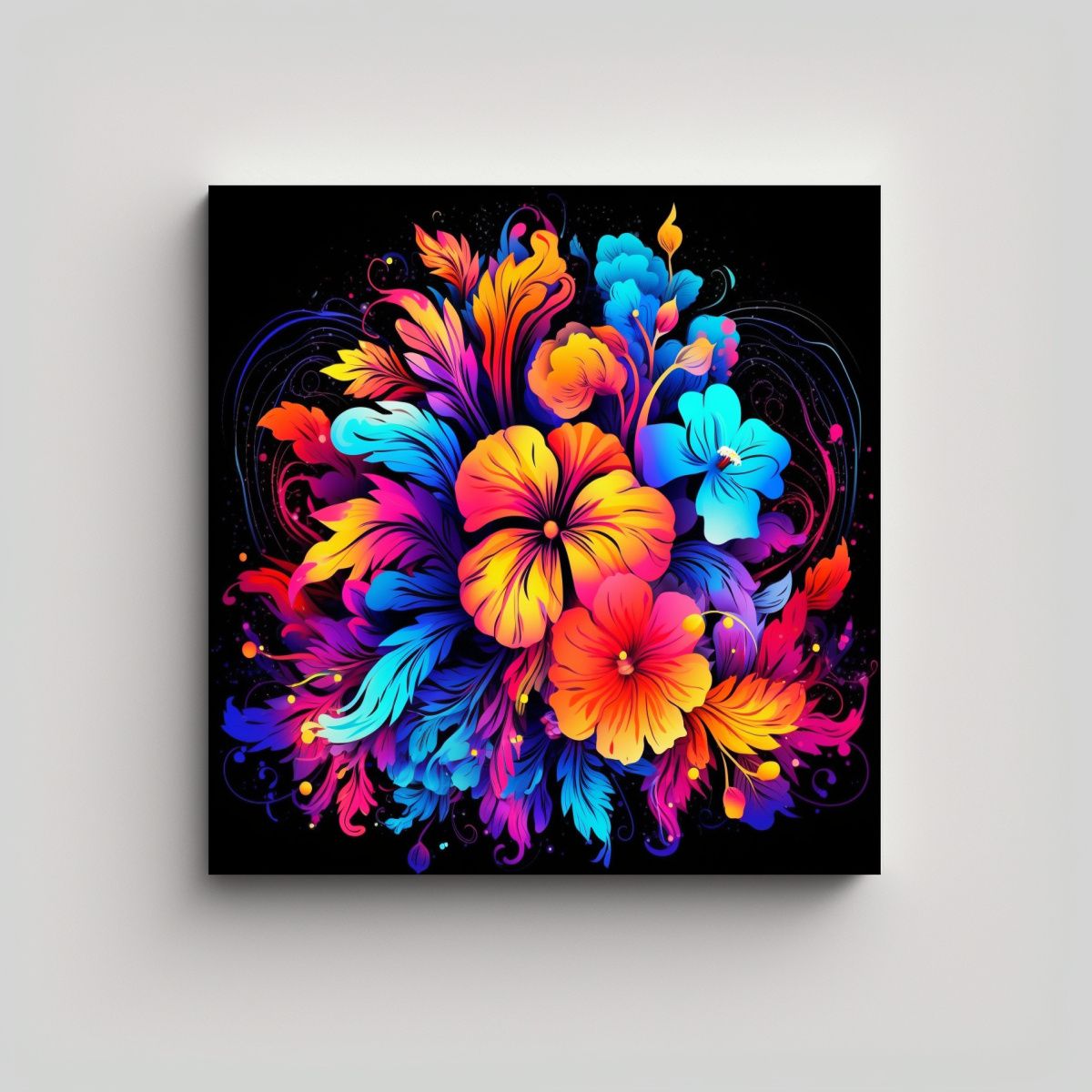 GENERICO - Moderna Tela En Bastidor Floral Con Tinta De 60x60 Cm